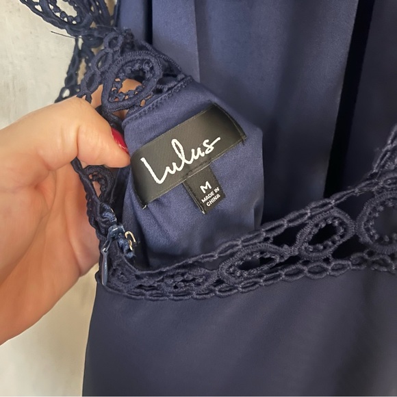 Lulus Any Sway, Shape, or Form Navy Blue Lace Halter Dress Medium - Picture 11 of 12